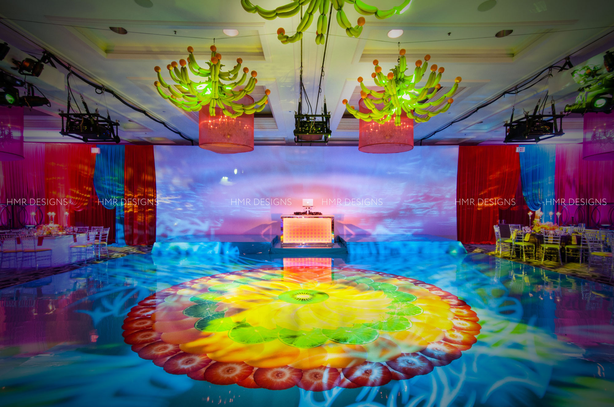 Fruit and vibrant colors make for a gorgeous Bat Mitzvah Design. 